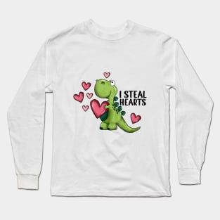 I Steal Hearts Dinosaur Valentines Day Long Sleeve T-Shirt